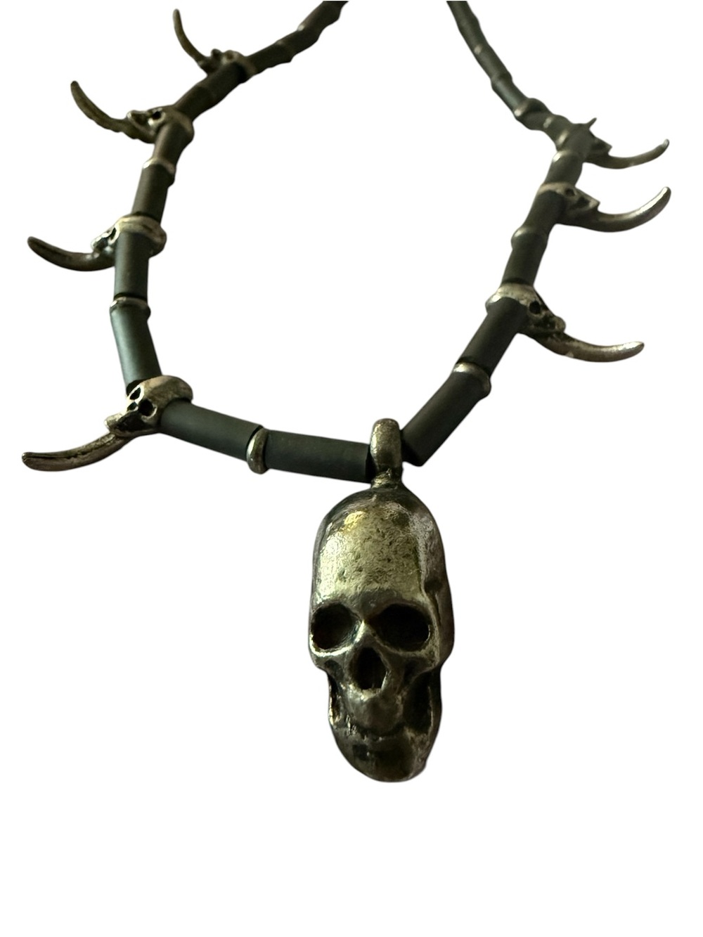 Antique Skull Pewter Pendant Bead Necklace Handmade from Witch’s Estate Sale